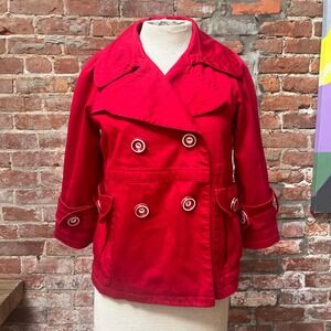 Sele Red Double Breasted Pea Coat Jacket Coat Chunky Buttons Medium